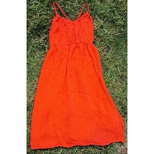 Vintage Rory Beca 100% Silk Orange Red Slip Dress Ruched Mini Sundress XS USA